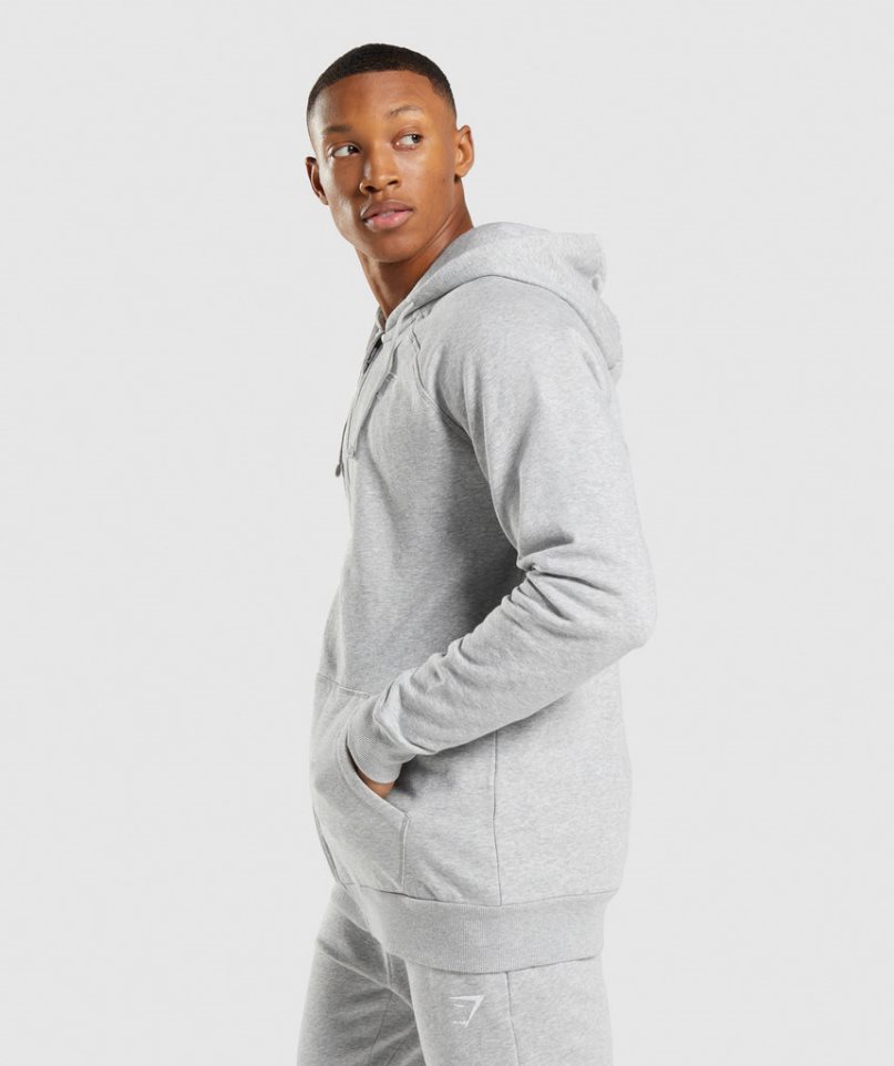 Men's Gymshark Crest Zip Up Hoodie Light Grey | NZ 4JAMCS